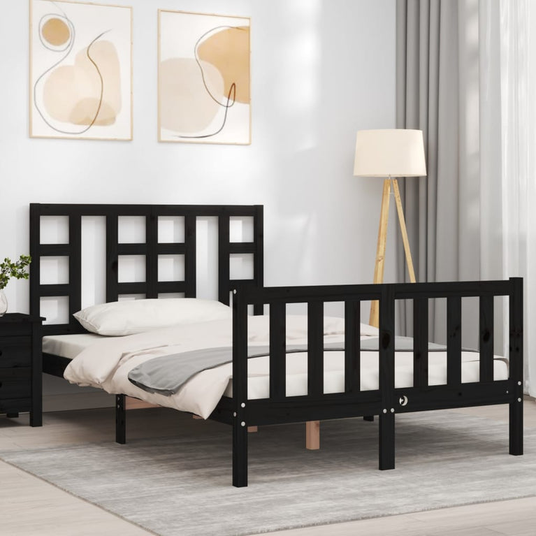 Bedframe met hoofdbord massief hout zwart 4FT Small Double