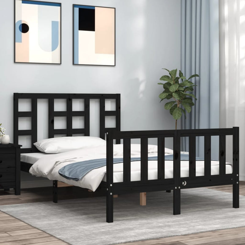 Bedframe met hoofdbord massief hout zwart 4FT Small Double