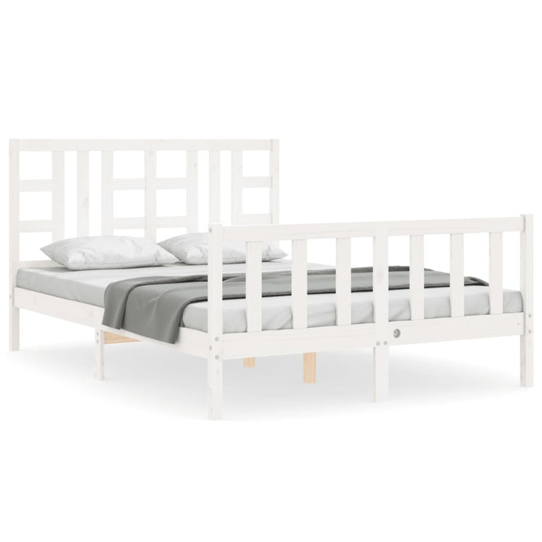 Bedframe met hoofdbord massief hout wit 140x190 cm