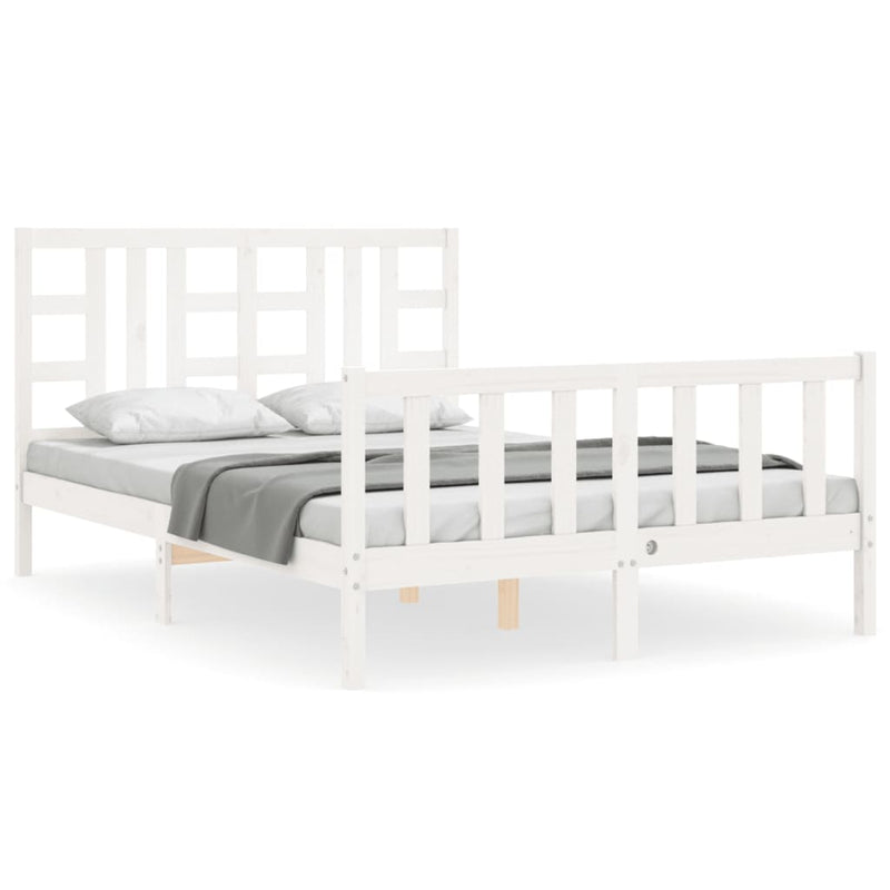 Bedframe met hoofdbord massief hout wit 140x190 cm