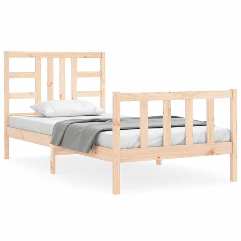 Bedframe met hoofdbord massief hout 90x200 cm