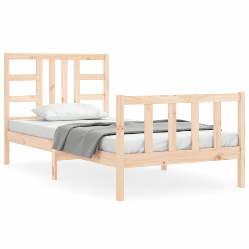 Bedframe met hoofdbord massief hout 90x200 cm