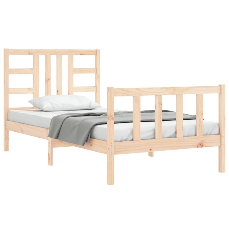 Bedframe met hoofdbord massief hout 90x200 cm