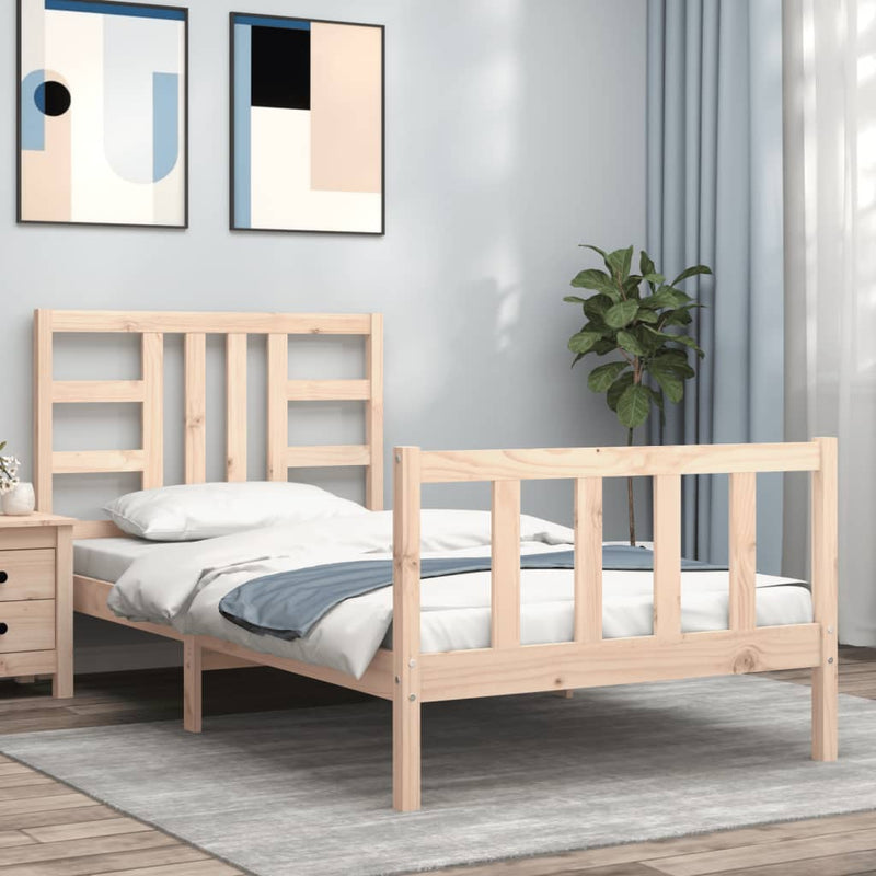 Bedframe met hoofdbord massief hout 90x200 cm