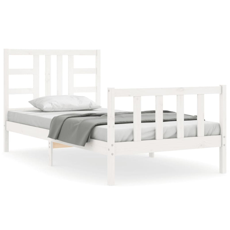 Bedframe met hoofdbord massief hout wit 90x200 cm