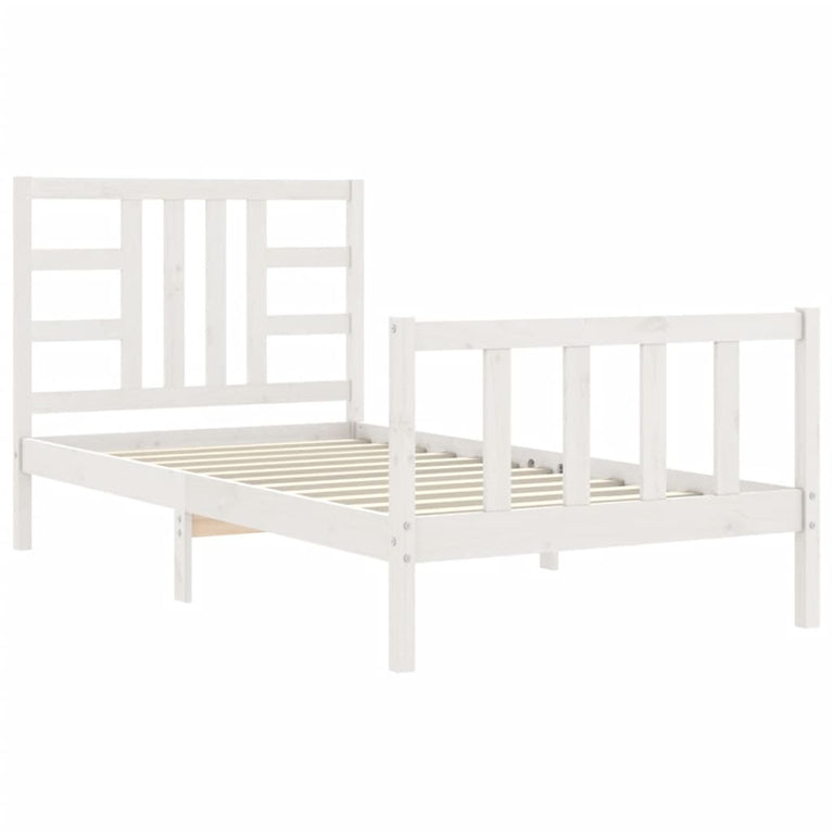 Bedframe met hoofdbord massief hout wit 90x200 cm