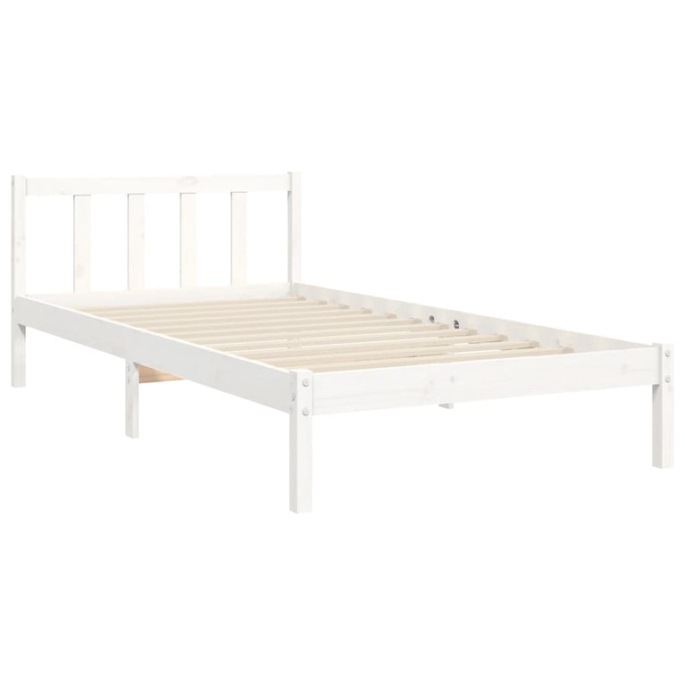Bedframe met hoofdbord massief hout wit 90x200 cm