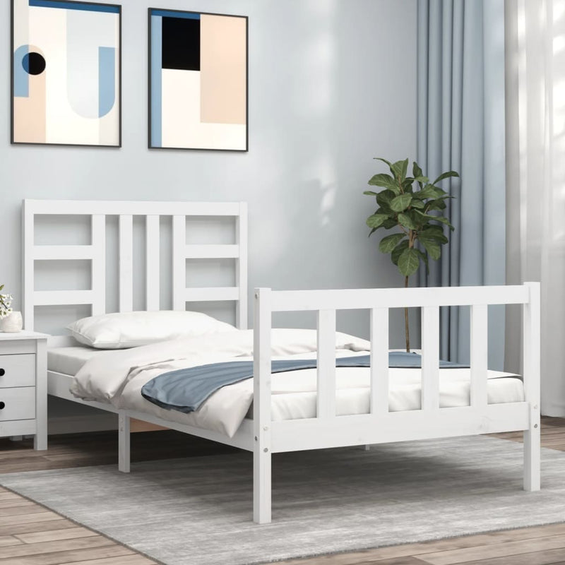 Bedframe met hoofdbord massief hout wit 90x200 cm