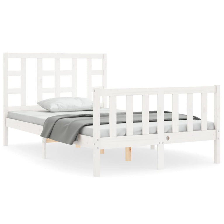 Bedframe met hoofdbord massief hout wit 120x200 cm