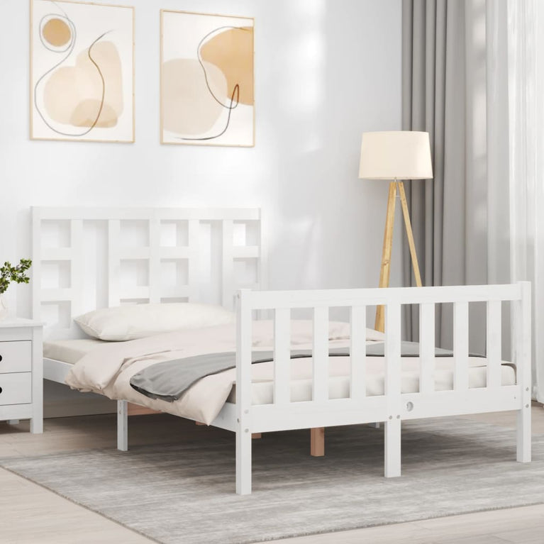 Bedframe met hoofdbord massief hout wit 120x200 cm