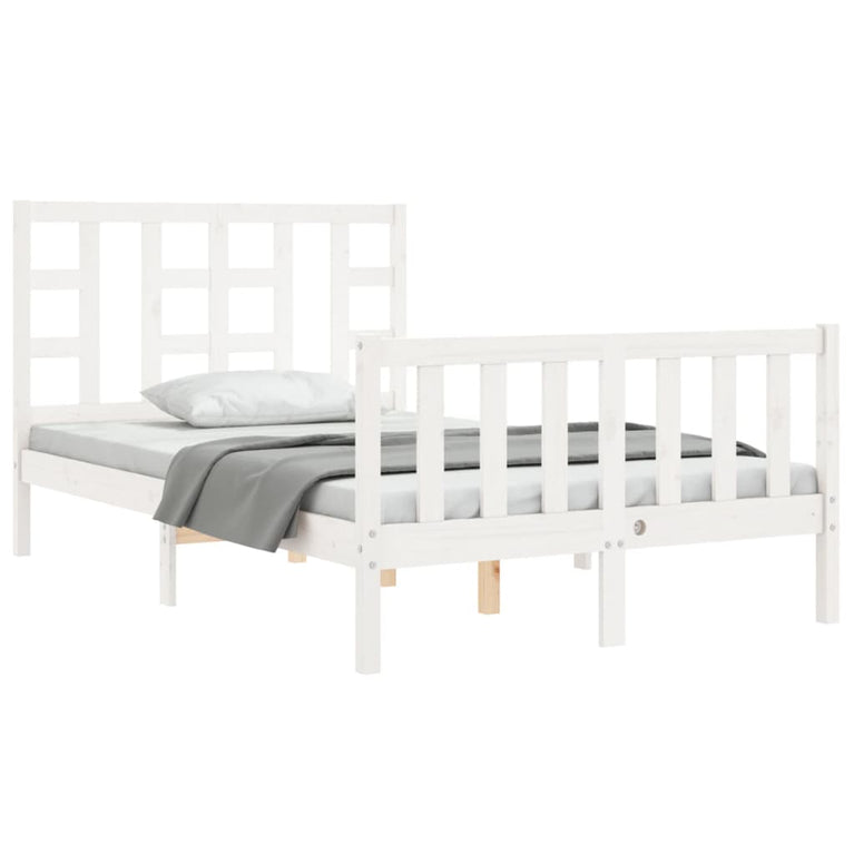 Bedframe met hoofdbord massief hout wit 120x200 cm