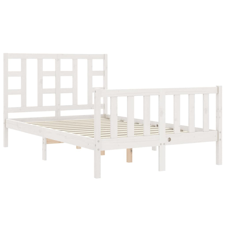 Bedframe met hoofdbord massief hout wit 120x200 cm