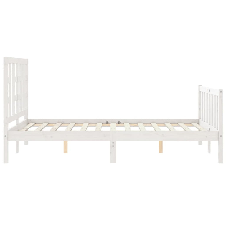 Bedframe met hoofdbord massief hout wit 120x200 cm