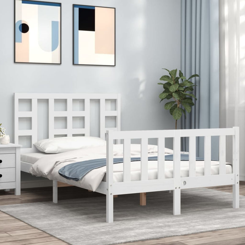 Bedframe met hoofdbord massief hout wit 120x200 cm