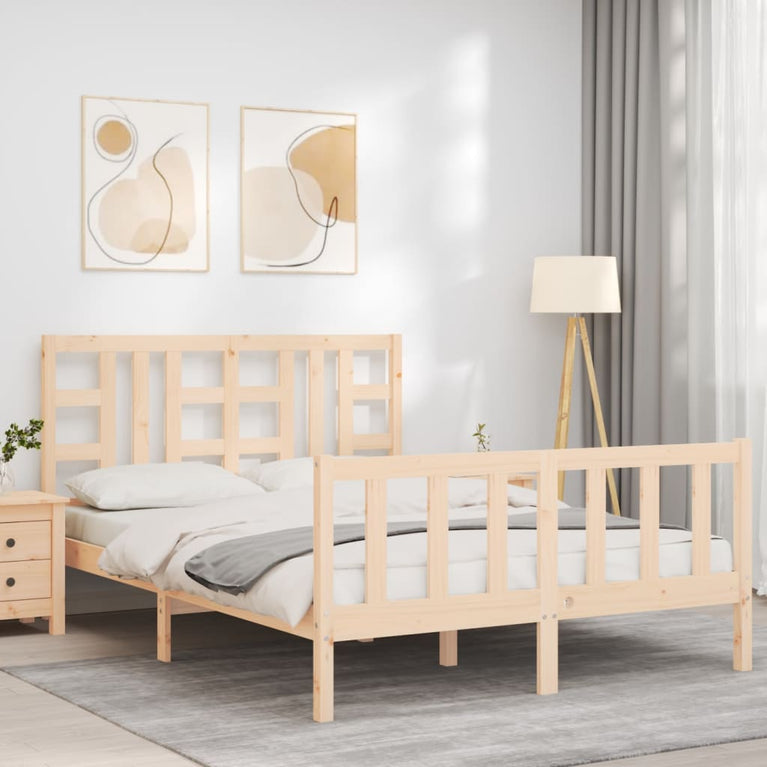 Bedframe met hoofdbord massief hout 140x200 cm