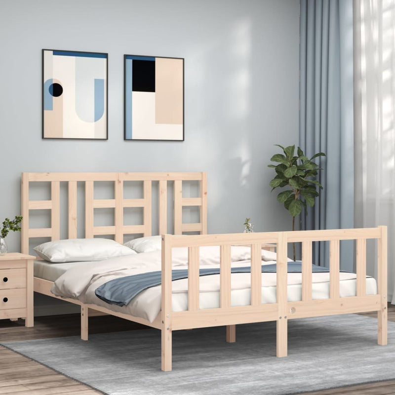 Bedframe met hoofdbord massief hout 140x200 cm