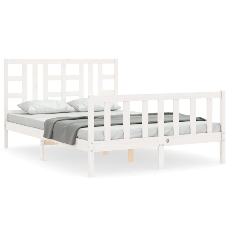 Bedframe met hoofdbord massief hout wit 140x200 cm