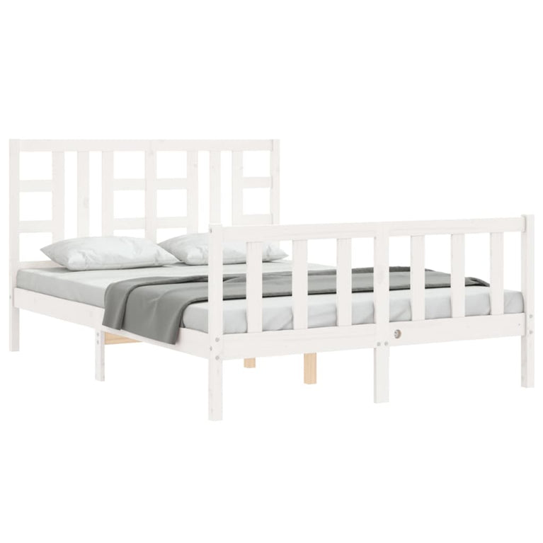 Bedframe met hoofdbord massief hout wit 140x200 cm