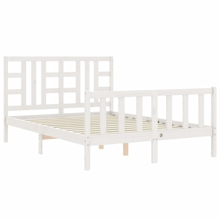 Bedframe met hoofdbord massief hout wit 140x200 cm