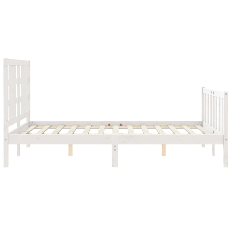 Bedframe met hoofdbord massief hout wit 140x200 cm