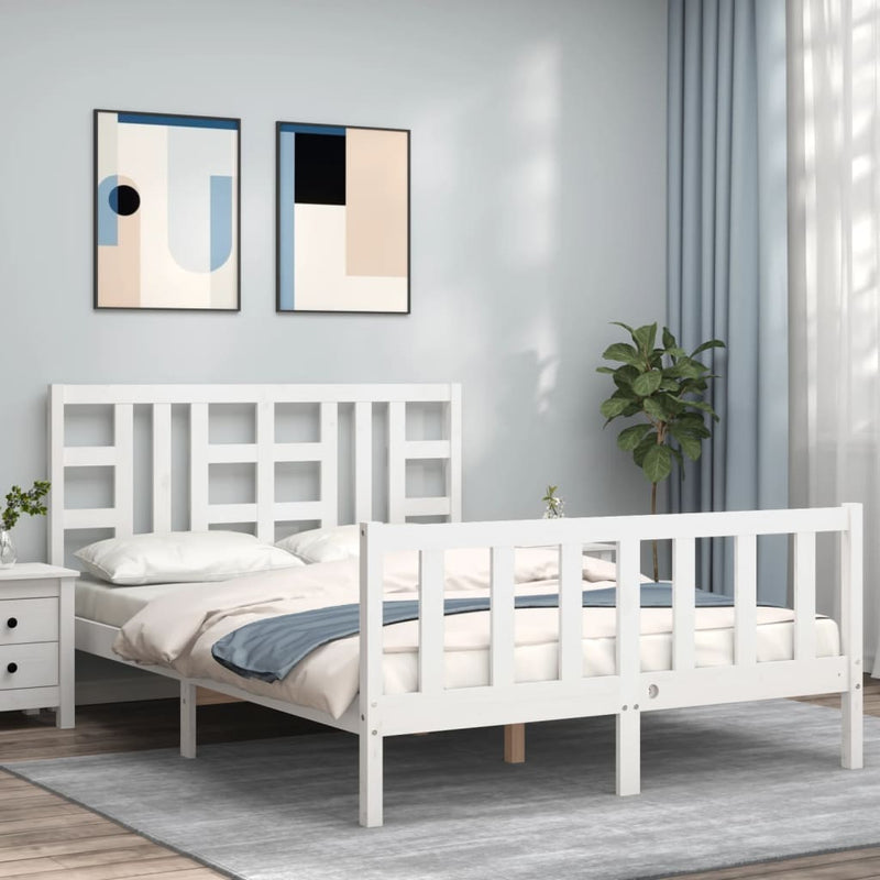 Bedframe met hoofdbord massief hout wit 140x200 cm