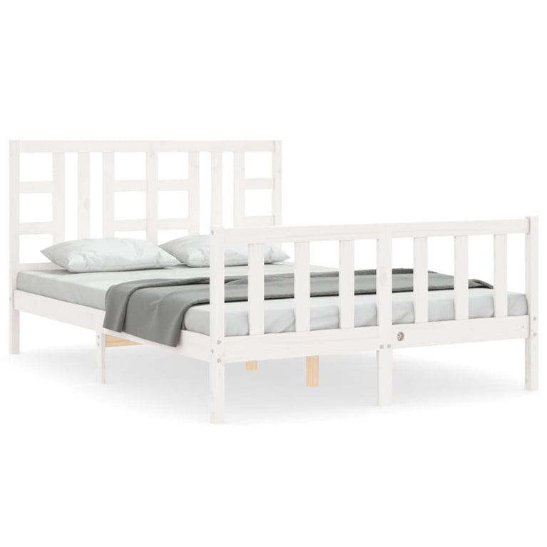 Bedframe met hoofdbord massief hout wit 160x200 cm