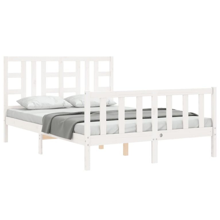 Bedframe met hoofdbord massief hout wit 160x200 cm