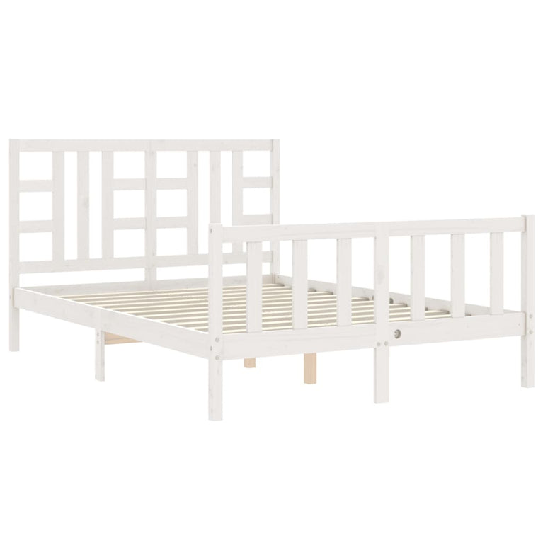 Bedframe met hoofdbord massief hout wit 160x200 cm