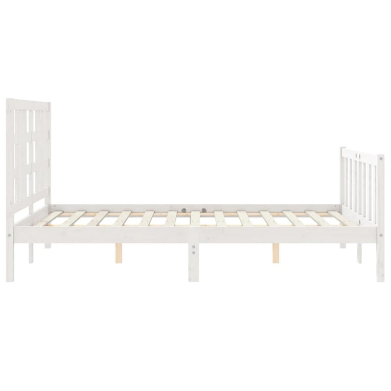 Bedframe met hoofdbord massief hout wit 160x200 cm