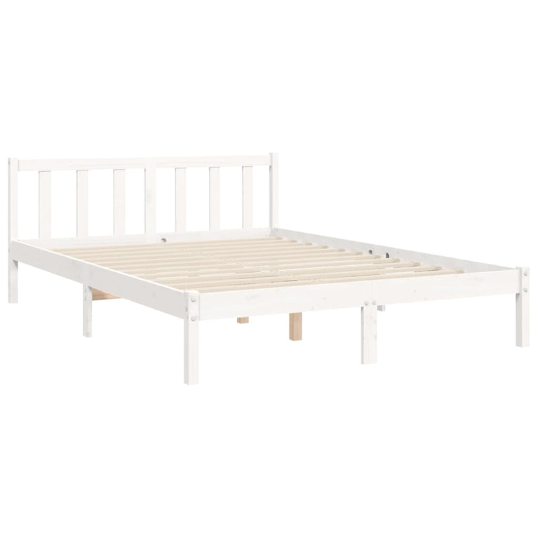 Bedframe met hoofdbord massief hout wit 160x200 cm