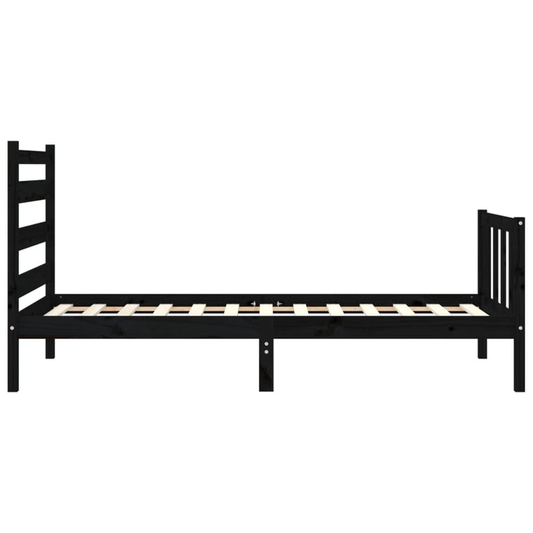 Bedframe met hoofdbord massief hout zwart 2FT6 Small Single