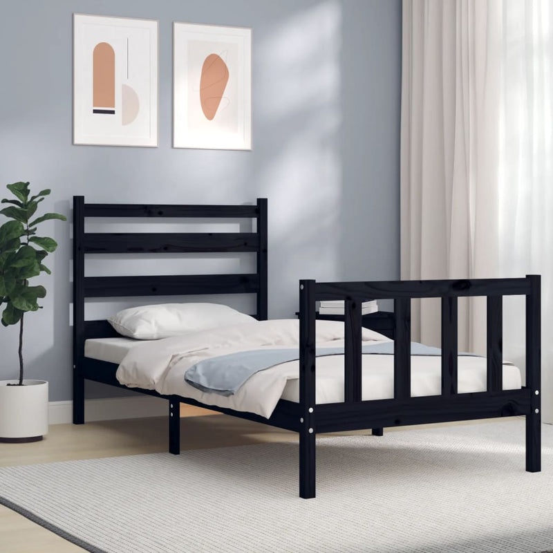 Bedframe met hoofdbord massief hout zwart 2FT6 Small Single