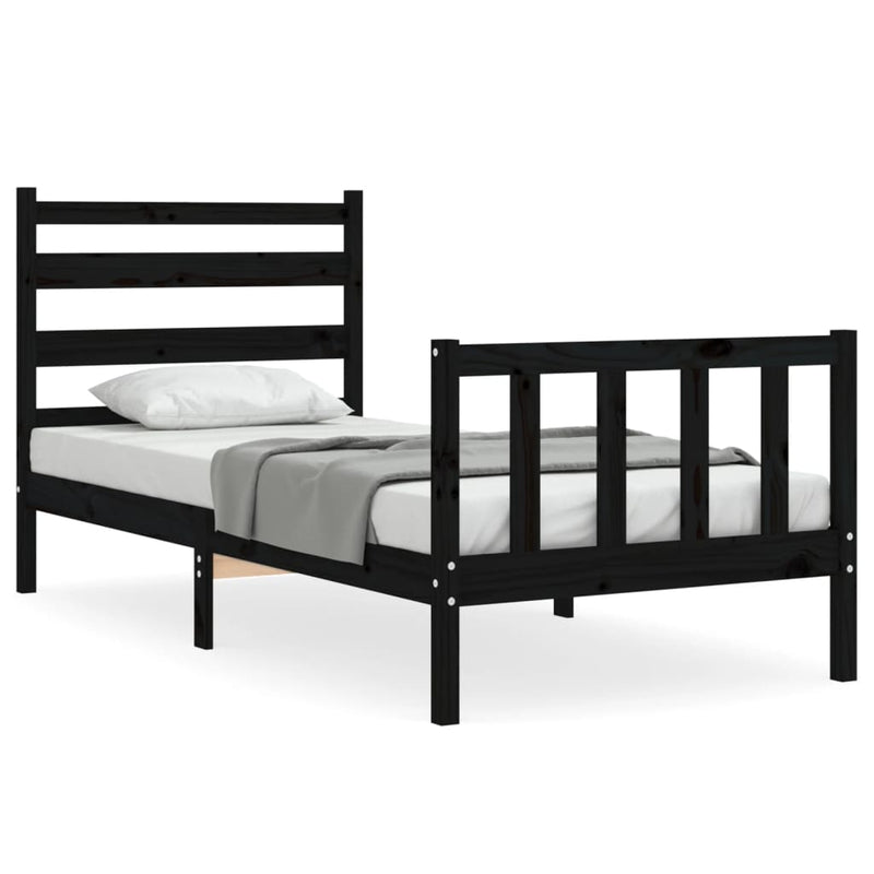 Bedframe met hoofdeinde massief hout zwart 90x190 cm
