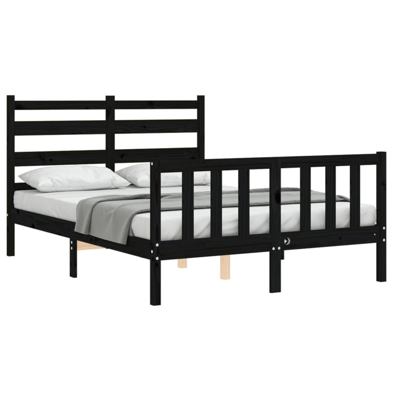 Bedframe met hoofdbord massief hout zwart 4FT Small Double