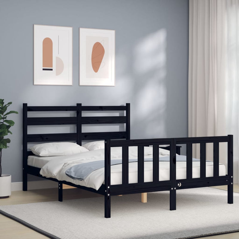 Bedframe met hoofdbord massief hout zwart 4FT6 Double