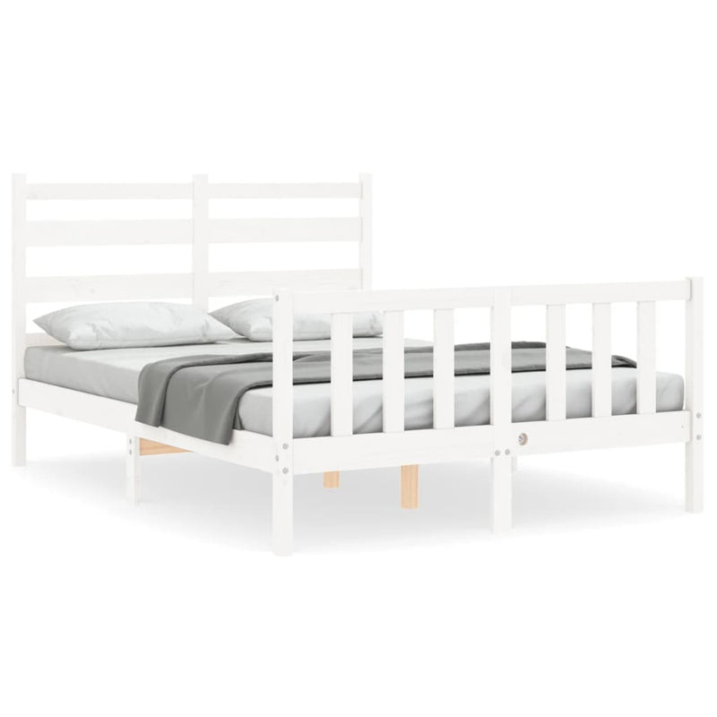 Bedframe met hoofdbord massief hout wit 140x190 cm