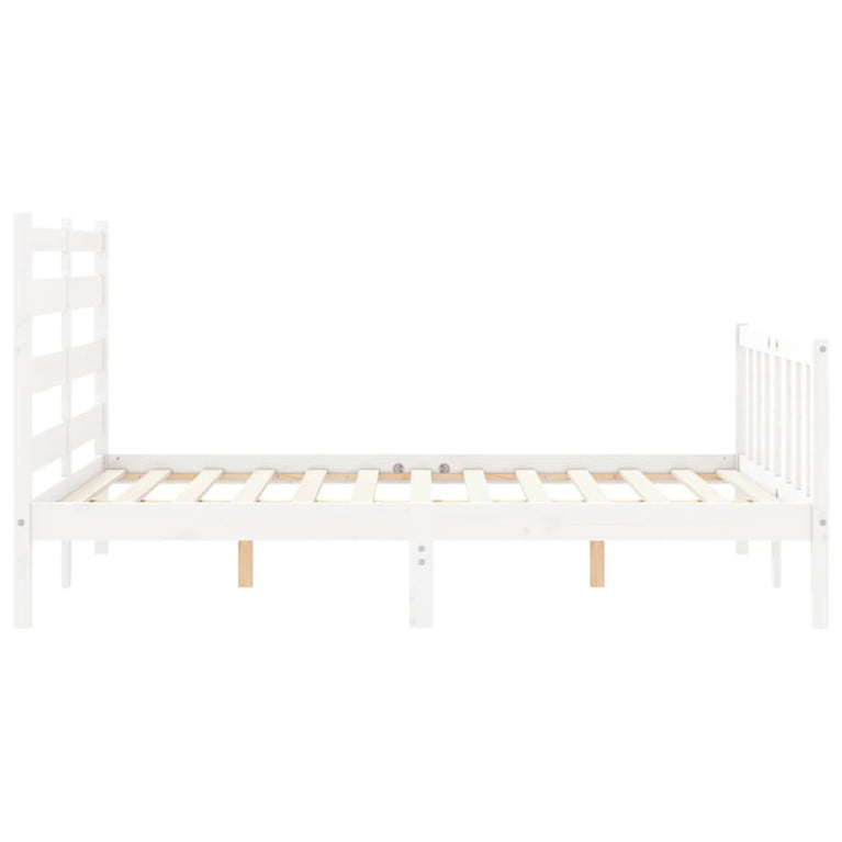 Bedframe met hoofdbord massief hout wit 140x190 cm