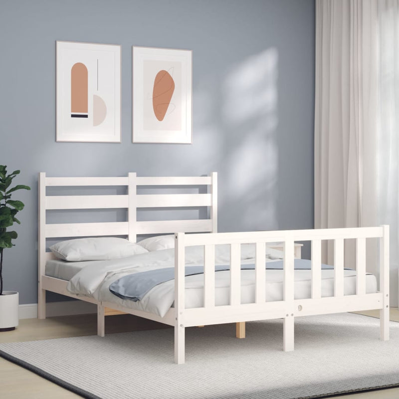 Bedframe met hoofdbord massief hout wit 140x190 cm