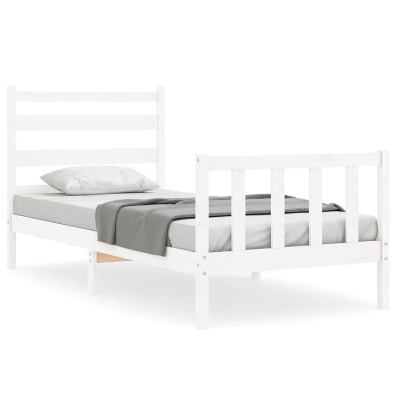 Bedframe met hoofdbord massief hout wit 90x200 cm