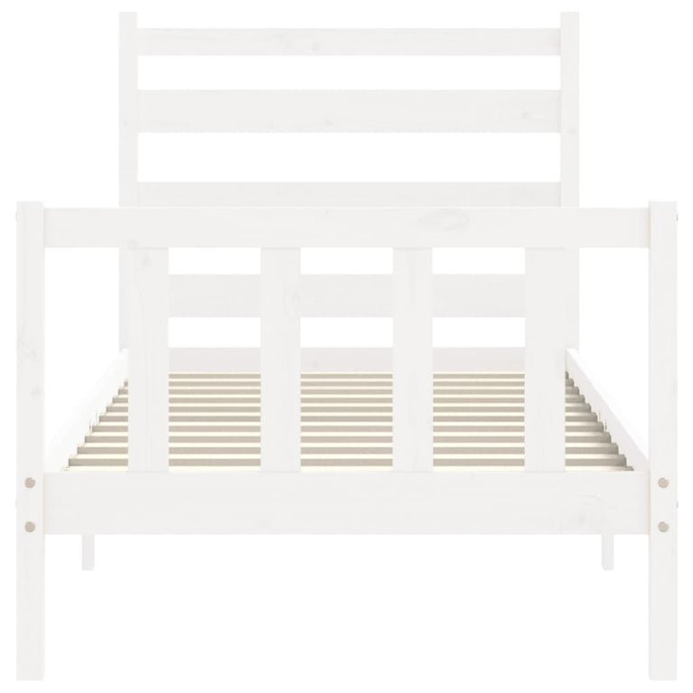 Bedframe met hoofdbord massief hout wit 90x200 cm