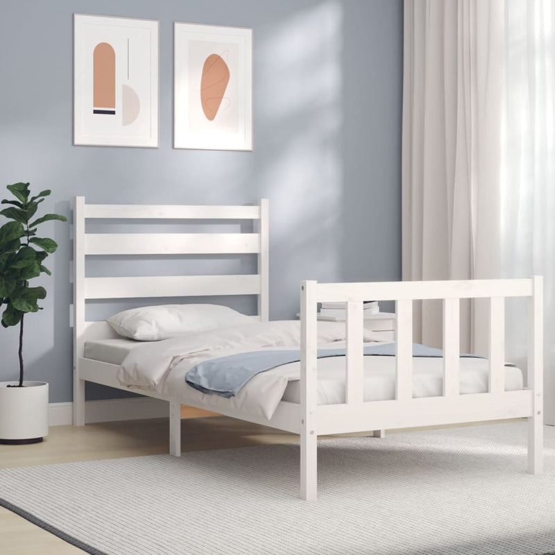 Bedframe met hoofdbord massief hout wit 90x200 cm