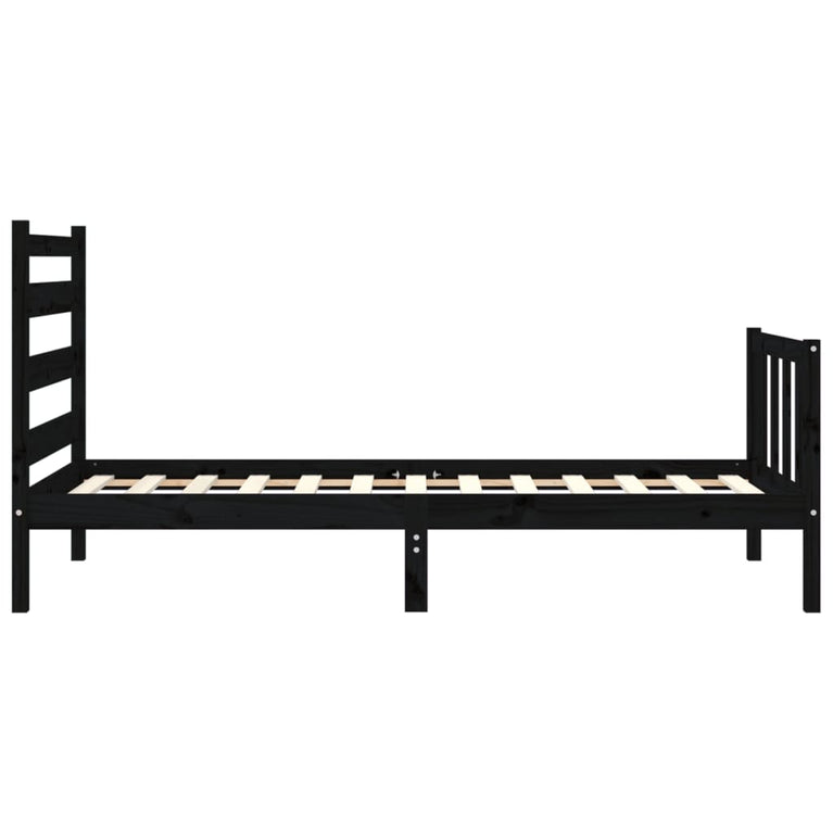 Bedframe met hoofdbord massief hout zwart 100x200 cm