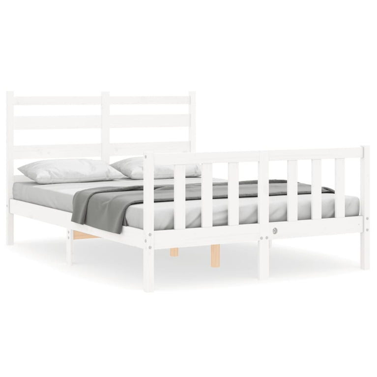 Bedframe met hoofdbord massief hout wit 120x200 cm