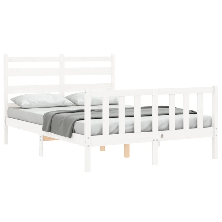 Bedframe met hoofdbord massief hout wit 120x200 cm