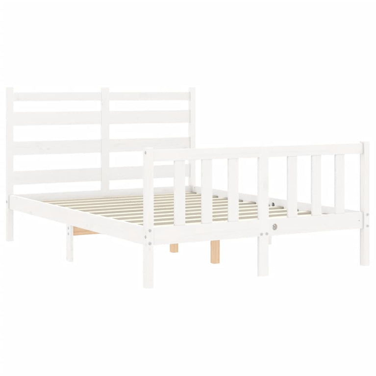 Bedframe met hoofdbord massief hout wit 120x200 cm