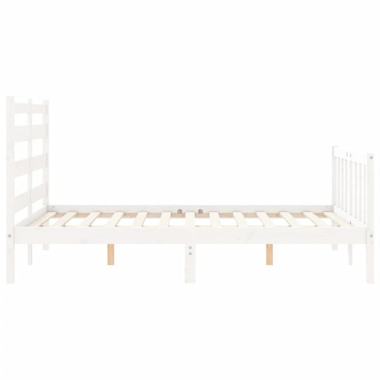 Bedframe met hoofdbord massief hout wit 140x200 cm