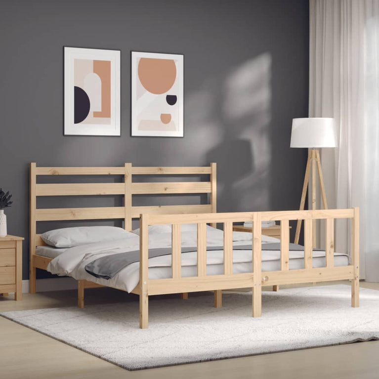 Bedframe met hoofdbord massief hout 160x200 cm