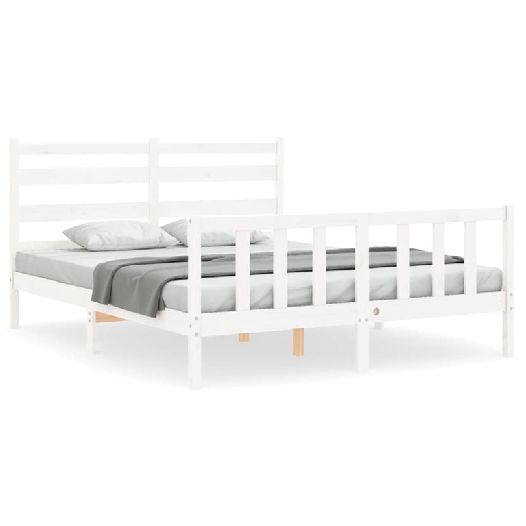 Bedframe met hoofdbord massief hout wit 160x200 cm