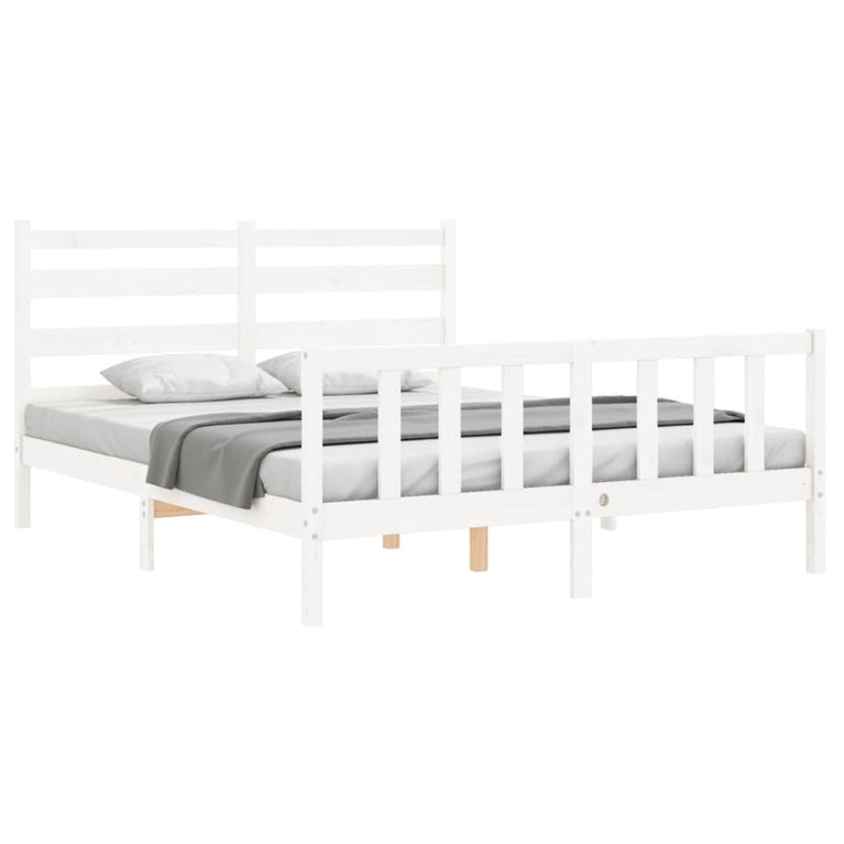 Bedframe met hoofdbord massief hout wit 160x200 cm