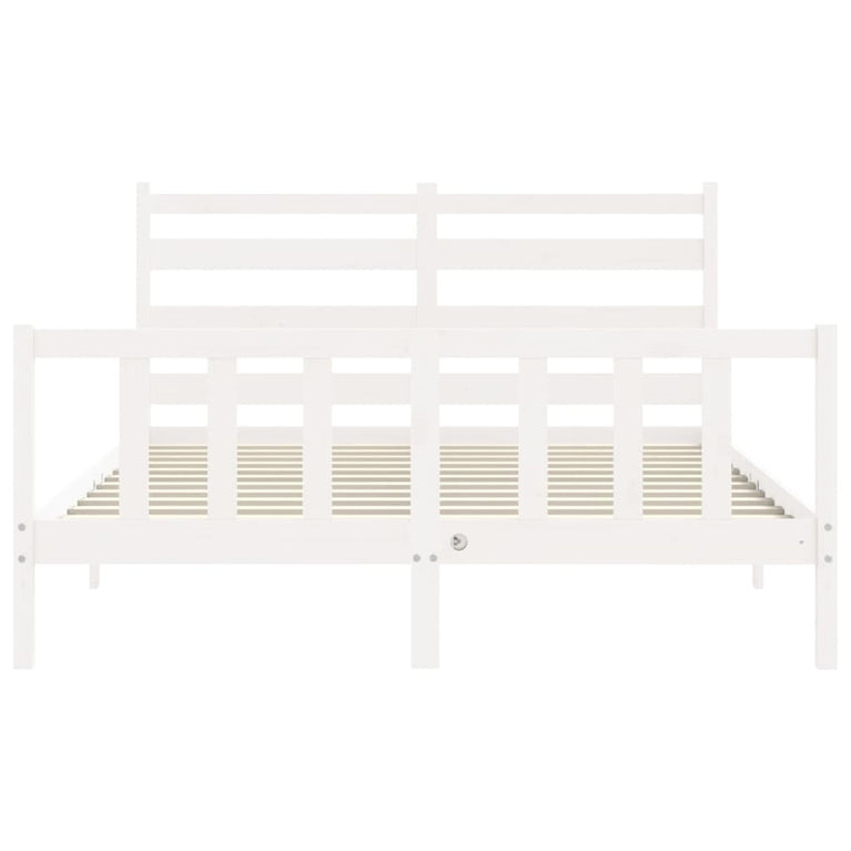 Bedframe met hoofdbord massief hout wit 160x200 cm